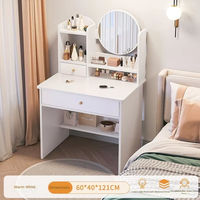 Coiffeuse moderne minimaliste avec panneau, meuble de rangement intégré, compacte, économique et éclairée pour chambre à coucher