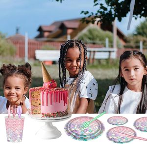 Décorations de fête d'anniversaire de <span class=keywords><strong>la</strong></span> <span class=keywords><strong>Petite</strong></span> Sirène, fournitures de fête, vaisselle, assiettes et serviettes en papier, gobelets, moule à gâteau pour filles et bébés - Product Image 5