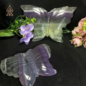 Kindfull Fabrik individuell gestaltete Naturstein-Lavender Fluorit-Schmetterlinge-Heilungskristall Quarz-Kristallschnitzereien