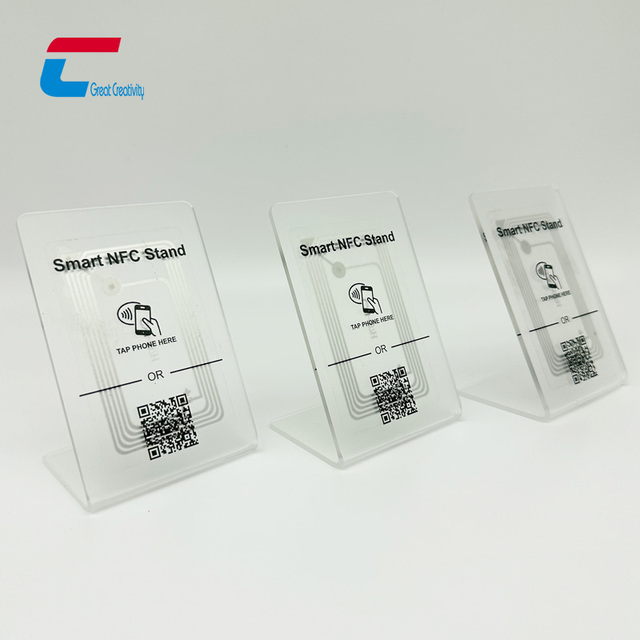 Custom QR Code NFC Acrylic Sign Socila Media Share NFC Chip Menu Stand Transparent Google Review NFC Table Stand