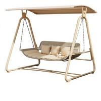 Fauteuil suspendu de patio extérieur avec auvent, structure métallique, siège tressé et coussin, mobilier pour balcon, jardin, villa