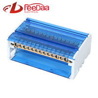 Bloc de bornes multipolaires pour rail DIN, boîte de distribution 4 entrées et plusieurs sorties avec couvercle transparent bleu
