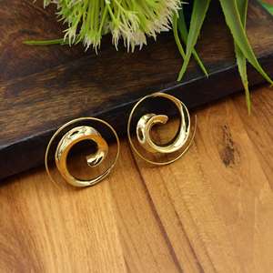 <b>Brass</b> spiral golden silver drop bohemian earring <b>jewellery</b>, statement rounded festival gift for women. - Product Image 4