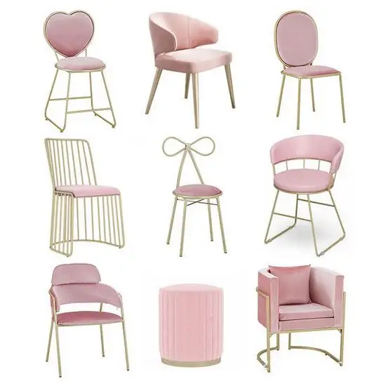 क्लासिक लक्जरी रचनात्मक डिजाइन ड्रेसिंग बेडरूम सौंदर्य फर्नीचर मेकअप गुलाबी मखमल फैशन सैलून कुर्सी