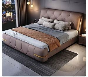 कारखाने की कीमत आधुनिक लक्जरी बेडरूम फर्नीचर बड़े डबल बेड फ्रेम चमड़े सेट भंडारण प्रकाश के साथ नरम अप-होल्स्टेड बेड - Product Image 3