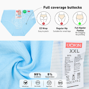 Culotte Brodé en Dentelle de Coton <span class=keywords><strong>Taille</strong></span> Haute <span class=keywords><strong>Grande</strong></span> <span class=keywords><strong>Taille</strong></span> UOKIN pour <span class=keywords><strong>Femme</strong></span>, 3XL, Fine, Teinte Unie, Vente en Gros - Product Image 5