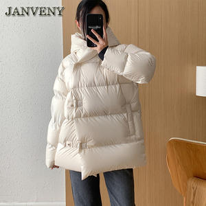 JANVENY Novità Inverno 2024 Piumino <span class=keywords><strong>Donna</strong></span> 90% Piuma d'Anatra Bianca Corto <span class=keywords><strong>Oversize</strong></span> con Cappuccio Spesso Caldo Antivento Parka Sciolto - Product Image 6