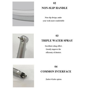 Ensemble de pièces à main dentaires à haute vitesse neutres, turbine argentée avec pulvérisation d'eau à 2 orifices et conception anti-aspiration - Product Image 4
