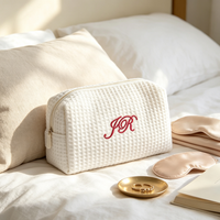 Sacs cosmétiques en coton gaufré, broderie personnalisée, grand sac de voyage en coton gaufré, sac à maquillage cadeau