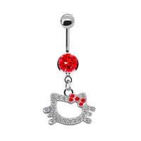 Nouveau piercing de nombril tendance en acier inoxydable motif chat de dessin animé, avec charmant cristal Hello Kitty
