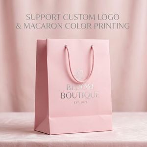 ถุงกระดาษสีชมพูพาสเทลสำหรับร้านค้าบูติกแบบป๊อปอัพ ขายส่ง ราคาโรงงาน รับทำโลโก้ตามสั่ง ขนาดเล็ก แนวตั้ง สำหรับผู้หญิง - Product Image 2