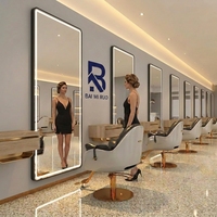 Miroir de salon LED doré de luxe, miroir pleine longueur pour coiffure, station de coiffage professionnelle pour barbier, miroir de beauté rétroéclairé OEM