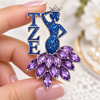 Broche en métal incrustée de diamants, motif couronne et lettres TZE, pour la sororité Zeta Epsilon, cadeau d'anniversaire pour femmes, pour bourse ou événement.