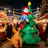 Décoration de Noël gonflable lumineuse de 1,8 m : Chien qui poursuit Père Noël, grimpant à l'arbre et tirant sur son pantalon