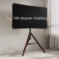 Penyangga Tripod TV kayu 32-70 ", braket dudukan TV lantai baja dengan fitur putar untuk ruang tamu atau kantor