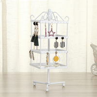 Présentoir à bijoux rotatif carré créatif à 4 étages, support de rangement pour boucles d'oreilles en fer forgé avec accessoires suspendus pour la présentation de bijoux