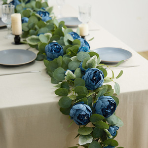 Artificial Peony Vines Eucalyptus Leaves Silk Flower Table Runner 180cm Home Decor Reusable - Product Image 2