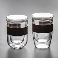 Ensemble de 3 tasses à thé en verre résistant à la chaleur de 12 oz avec infuseur à thé transparent et manchon en bois de bambou – Fait main – Retour à l'école