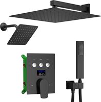 Ensemble de système de douche mural noir mat pommeau de douche cascade robinets de bain douche