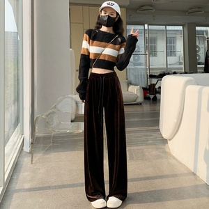 Spring Autumn Women <strong>Velvet</strong> Pants High Waist Loose Wide Leg <strong>Trousers</strong> Soft Smooth <strong>Lady</strong> Casual Long Pants - Product Image 2