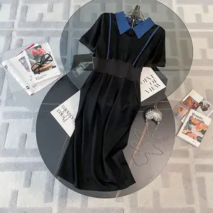 Vestido de cuello Polo de estilo francés Socialite para mujer verano 2024 nuevo vestido negro informal de gama alta para adelgazar y apretar la cintura