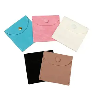 East sunshine Custom Logo microfiber leather envelope Jewelry Bag snap button Necklace jewel packaging Pouch Gift Bag