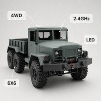 Camion RC de qualité hobby 6x6 tout-terrain 4x4 télécommandé 2,4 GHz ABS+Métal avec treuil fonctionnel et phares LED pour garçons