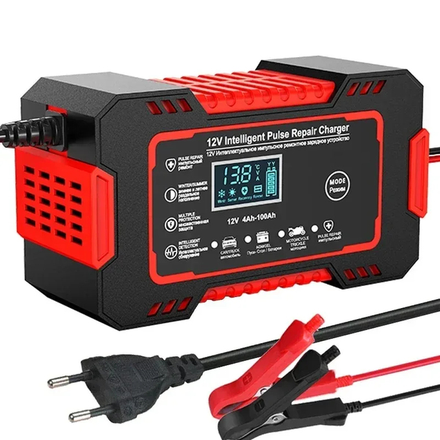 EU Plug Car Battery Charger 12V 6A Touch Screen Pulse Repair LCD Fast Power Charging Wet Dry Lead Acid Digital LCD Display