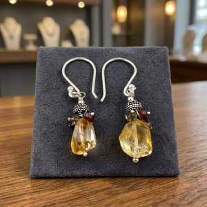 Boucles d'oreilles pendantes Art Palace Vintage en argent 925 avec cristal jaune et pierre précieuse rouge sertie clos pour femme, élégantes pour un usage quotidien - Product Image 4