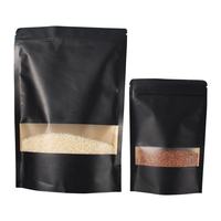 Sachets Doypack Noirs Personnalisés Refermables avec Fenêtre Transparente pour Emballage Alimentaire (Snacks, Café) – Vente en Gros