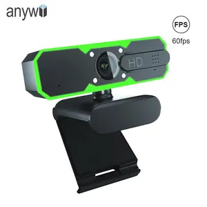 Anywii กล้องเว็บ60fps 1080P หมุนได้360 USB เว็บแคมแบบบาง1080P มีไฟ