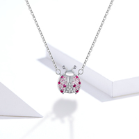 Collier pendentif coccinelle en argent sterling 925 avec micro-incrustation de zirconiums roses, animal mignon, tendance, cadeau de mariage ou de fiançailles pour femme et unisexe