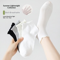 Chaussettes basses Mary Jane pour femme, fines, respirantes, antibactériennes, en maille, blanches, post-partum, effet gonflé