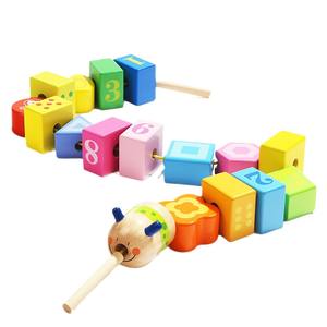 Bloques de construcción de madera con cuentas Teboer para niños de 2 a 4 años, rompecabezas educativo de enhebrado con números y formas - Product Image 1