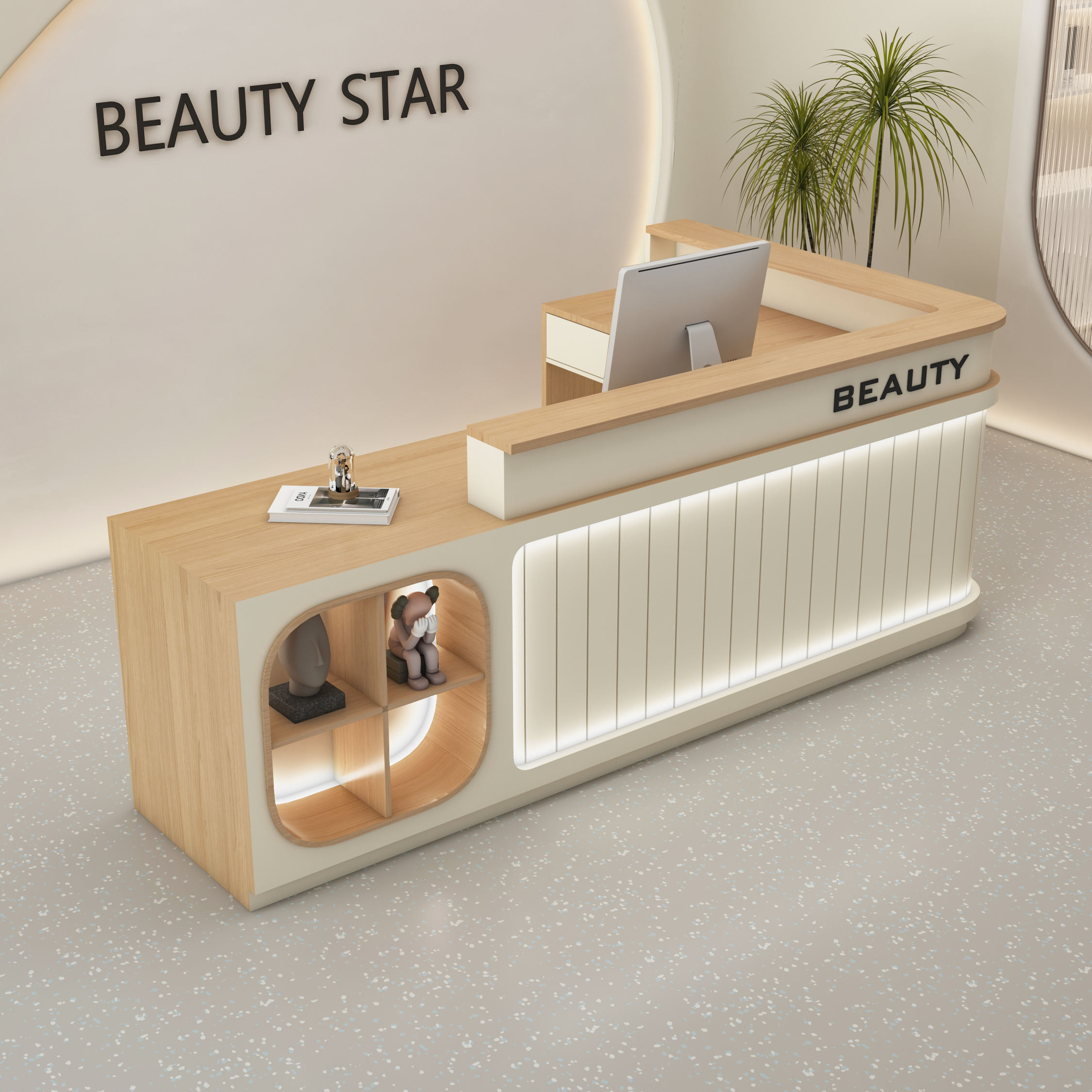 Off-white + wood color + 60cm long side corner