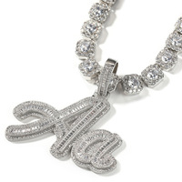 Hip Hop personnalisé Baguette nom Cursive lettre épissage pendentif collier en laiton avec cubique zircone bijoux cadeau de noël pour les enfants