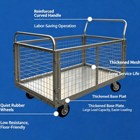 Chariot de manutention robuste pour entrepôt, en métal grillagé, avec roues, pour la distribution logistique
