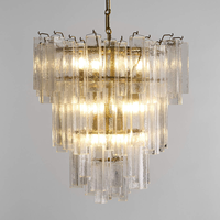 Lustre en verre moderne du milieu du siècle, luminaire suspendu en cristal, 28 pouces, LED à intensité variable, blanc chaud, structure en fer, garantie de 3 ans