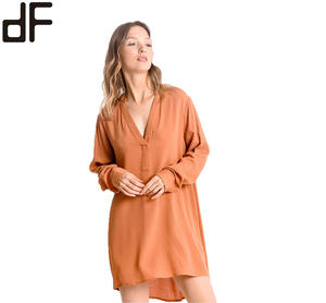 OEM Casual Office Ladies Short <strong>Dress</strong> Chiffon 100%Polyester Shirt <strong>Dress</strong> Long Sleeve Solid <strong>Orange</strong> Summer <strong>Dress</strong> for Ladies - Product Image 2