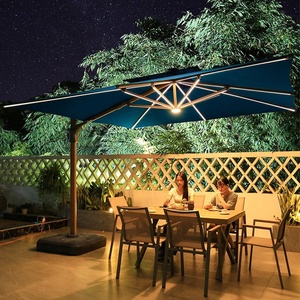 Paraguas de <span class=keywords><strong>patio</strong></span> en voladizo con luz LED resistente al viento y resistente a la lluvia de aluminio cuadrado azul de 10x12 pies para comer al aire libre - Product Image 2