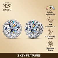 Boucles d'oreilles en moissanite pour femmes JINSEO, fabrication fine, argent plaqué rhodium S925, design géométrique et circulaire