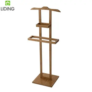 Bamboo Clothes Valet, Valet Stand with Hanging Rail