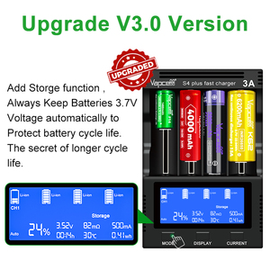 Vapcell s4 בתוספת 3A <span class=keywords><strong>4</strong></span>-מפרץ 12A סופר מהיר מטען אוניברסלי חכם <span class=keywords><strong>4</strong></span> חריצי מטען pk אופוס bt-c3100 עבור 18650 21700 סוללה - Product Image 6
