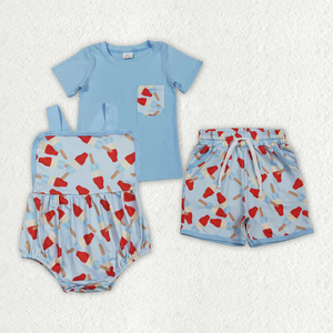 Completo per bambino per il 4 luglio, t-shirt a maniche corte + pantaloncini blu cielo con stampa Popsicle, set di <span class=keywords><strong>vestiti</strong></span> per il <span class=keywords><strong>Giorno</strong></span> dell'Indipendenza - Product Image 1