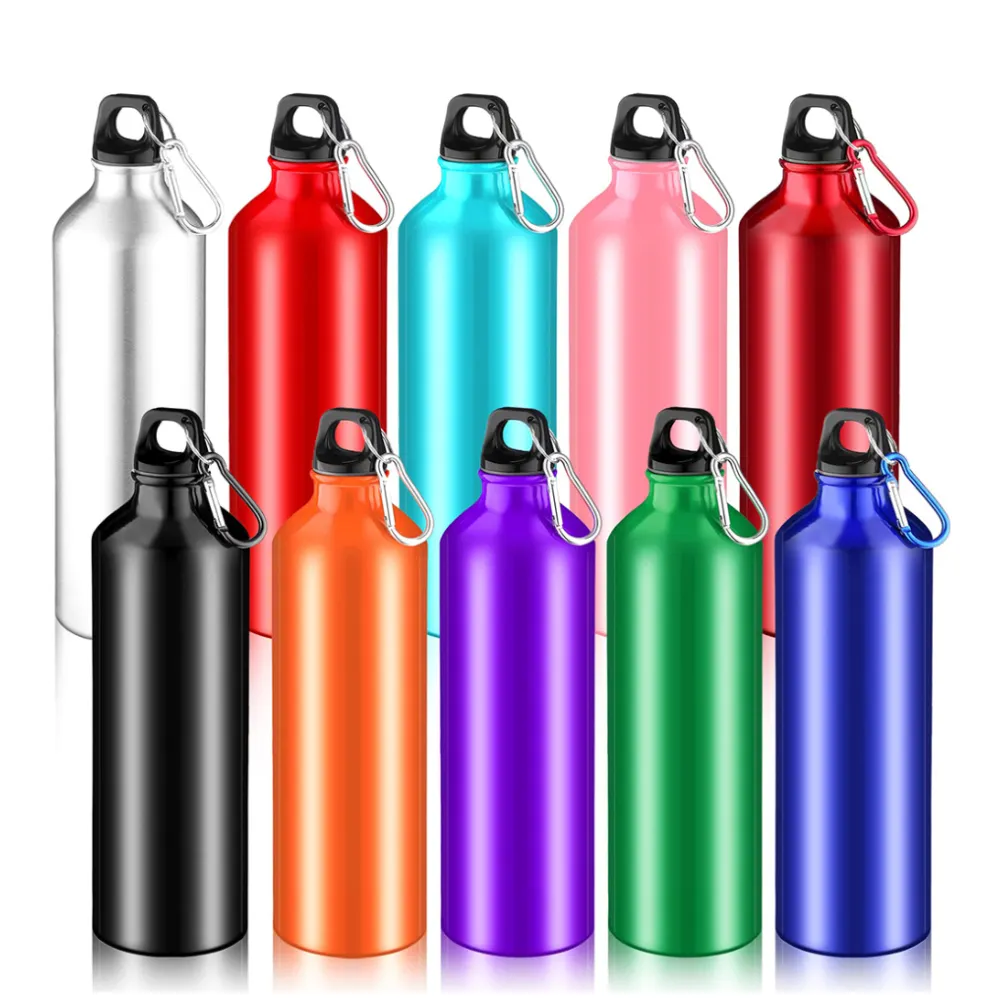 promotional custom logo colorful reusable 17 Oz metal aluminum sports drink water bottle 500ml 750ml with carabiner cover