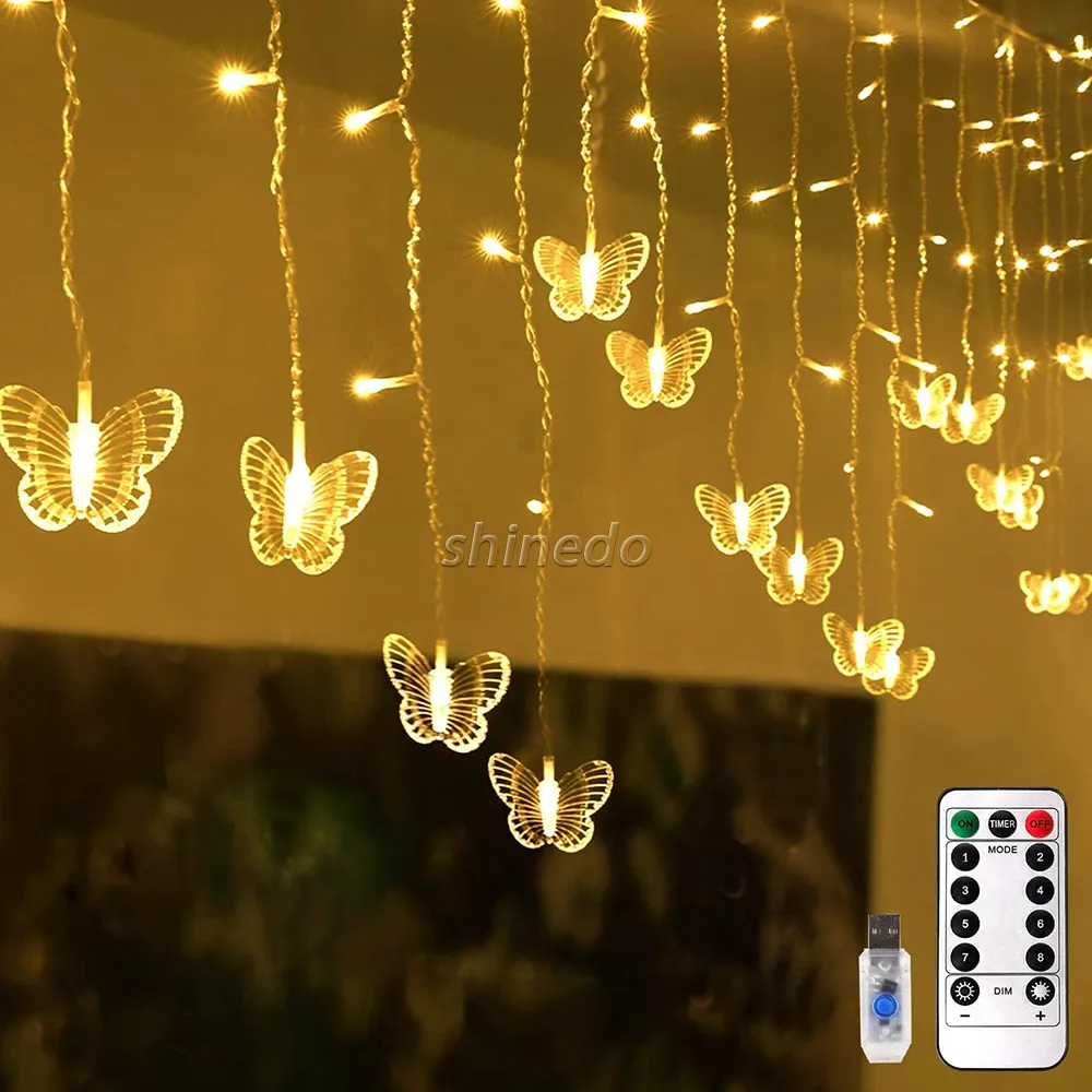 Hot LED Christmas butterfly string lights sfondo della camera da letto regalo di compleanno luci per tende a ghirlanda per interni