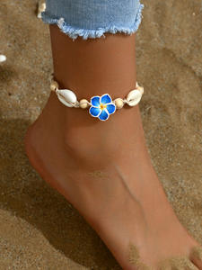 Bohe coquille cheville cire corde tissé coquille de mer <span class=keywords><strong>pied</strong></span> décor Hawaii plage polymère argile fleur <span class=keywords><strong>Bracelet</strong></span> pour fête porter pour femmes hommes - Product Image 3
