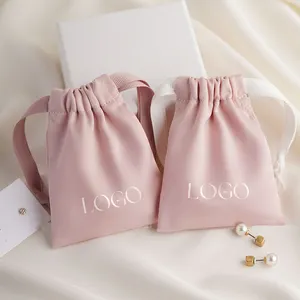 Wholesale Custom Logo 13x10cm Pink Drawstring Satin Package Jewelry Pouch Dust Bag