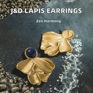 ต่างหูสแตนเลสทรงพัดแฟชั่นสำหรับผู้หญิงจาก J&D ประดับด้วยลาพิส ลาซูลี ชุบทอง สไตล์โบฮีเมียน งานฝีมือ ปลอดภัยต่อผิวแพ้ง่าย - Product Image 3