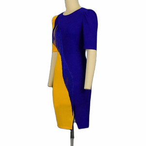 Abito Bodycon da Donna Personalizzato Blu Reale con Nappe Gialle Tinta Unita per Feste Sigma Gamma Rho Lettere Greche Sorority - Product Image 3